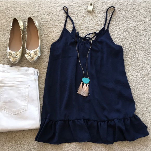 Navy Tie Back Tunic Tank - Picture 6 of 8